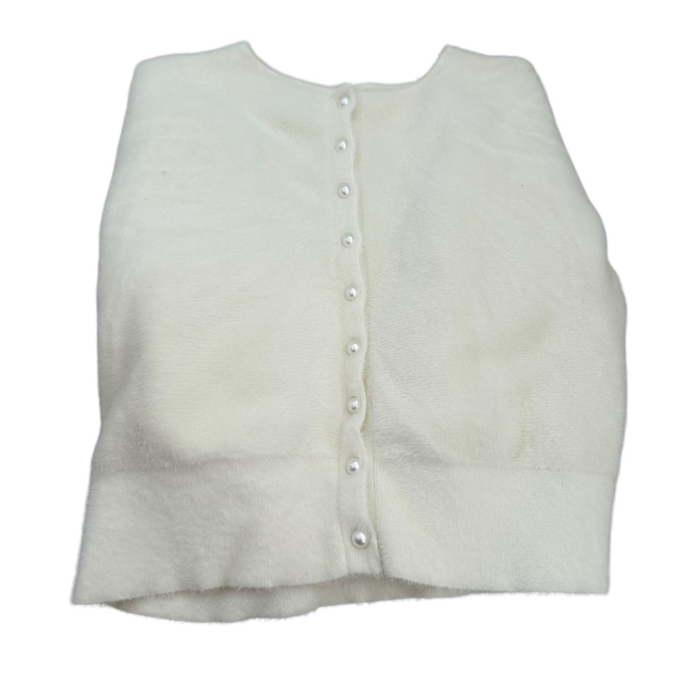 Joie NWOT Elegant White Women's Sweater cardigan with pearls XL fuzzy - Picture 12 of 12